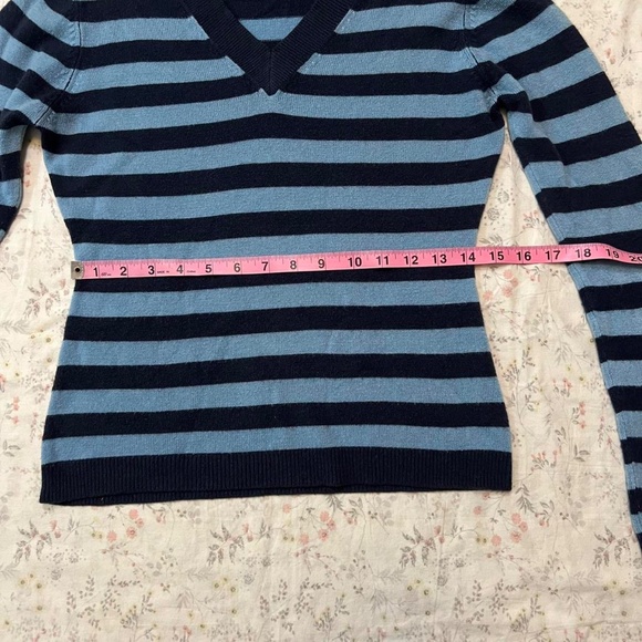 Y2k Wet Seal Striped V Neck Sweater Navy Blue Stretchy Grunge 2000s - Picture 4 of 5